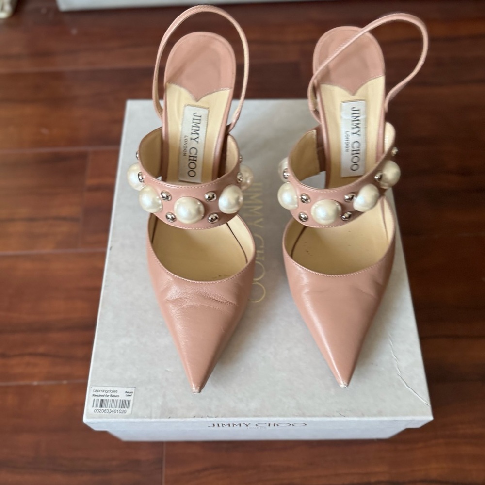 Jimmy Choo Blush Pearl Studded Sling back Heels